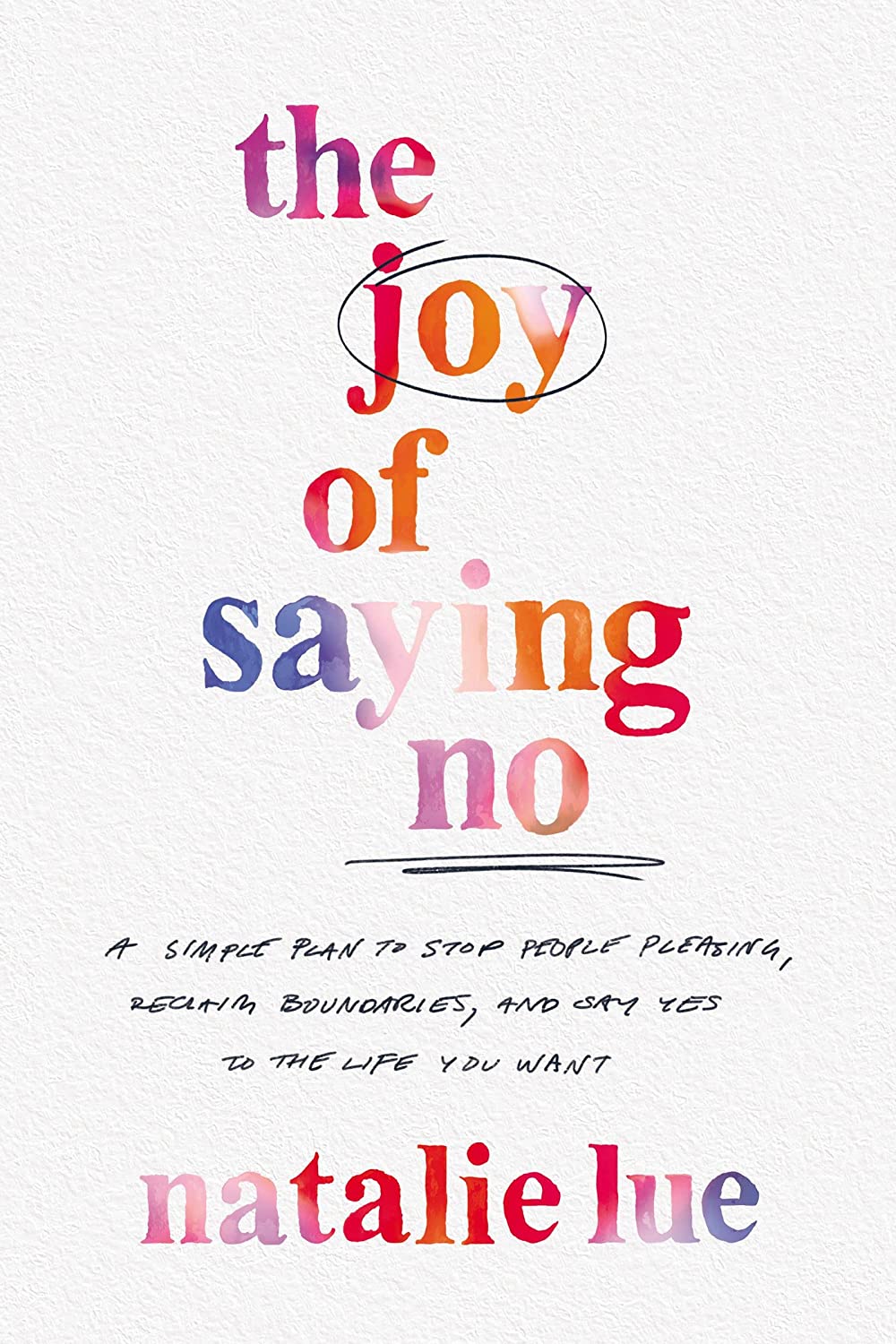 The Joy of Saying No by Natalie Lue book cover. Subtitle: A simple plan to stop people pleasing, reclaim boundaries, and say yes to the life you want.